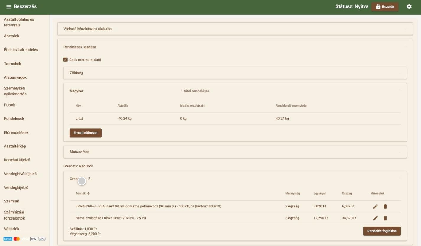 Partner offer with items, unit price and delivery fee