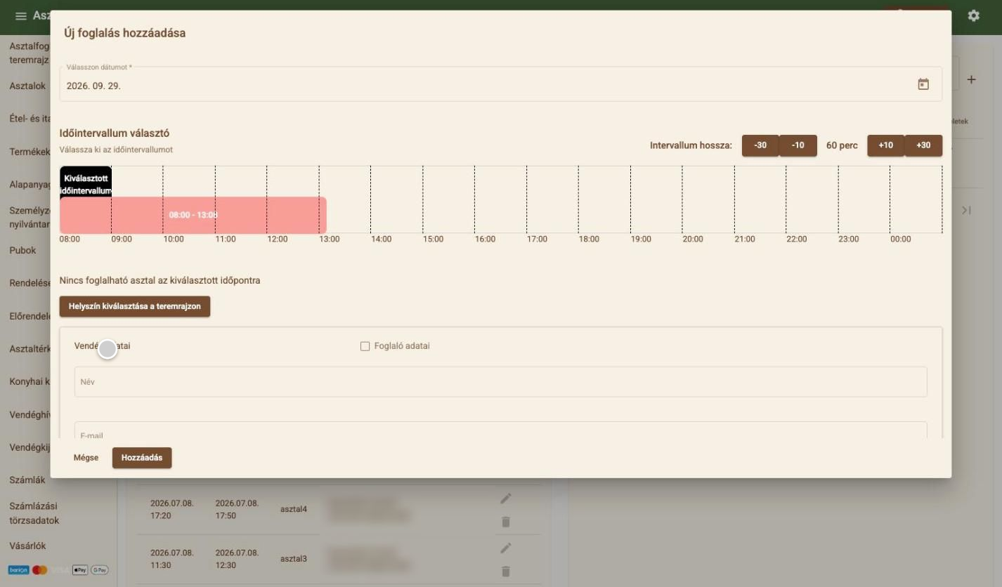 Adding a new booking for staff with the time slot picker